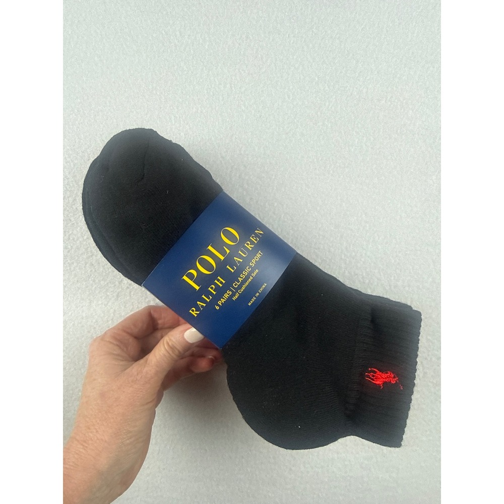 Polo Ralph Lauren Mens 6 Pack Classic Sport Ankle Socks Black Red Pony 10-13